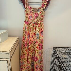 House of Harlow Floral Maxi Dress with Pink and Green Accents